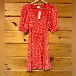 Sienna Sky Red Floral Summer Dress Red with Multicolor Flowers Faux Buttons M